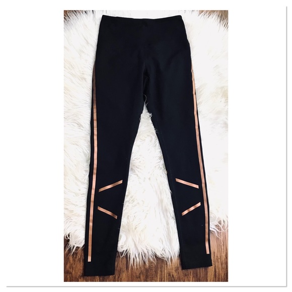 Zella Pants - Zella Shine Bright Athletic Leggings Black Gold Reflective Size Small
